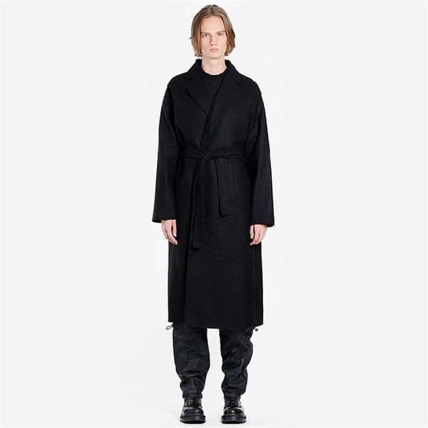 

men's wool & blends woolen coat medium to long loose large size black simple