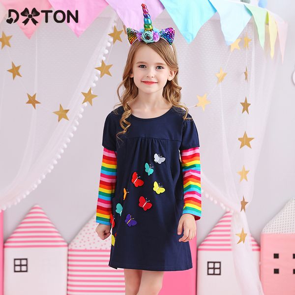 

dxton christmas girls dresses baby girl winter dress kids cotton clothing casual dresses for 2-8 years children rainbow sleeve, Red;yellow