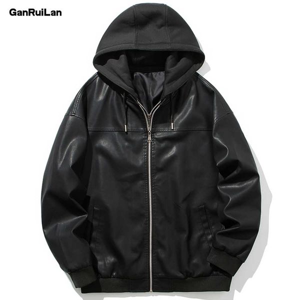 

2021 hat detachable cotton hooded motorcycle biker men black pu leather jacket and coat slim fur inside jaqueta couro jk18906 sh190817