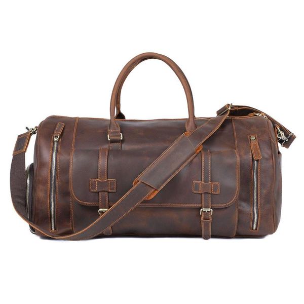 

58x28x28cm large capacity travel bag genuine leather men's vintage crazy horse leather duffel bag designer brand weekender