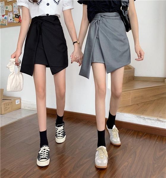 

skirts lrregular tailoring high waist black thin a-line skirt female 2021 spring and autumn french irregular short