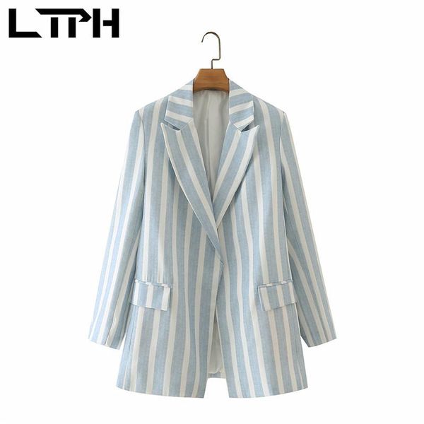 

women's suits & blazers ltph vintage striped women blazer straight loose casual jackets office ladies long sleeve pockets suit coat 202, White;black