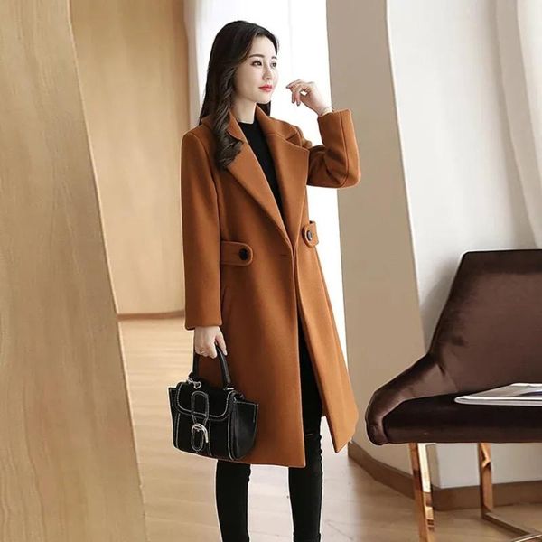 

women's wool & blends loose casual solid color woolen coat women middle long 2021 fashion winter clothing korean version thickened coat, Black