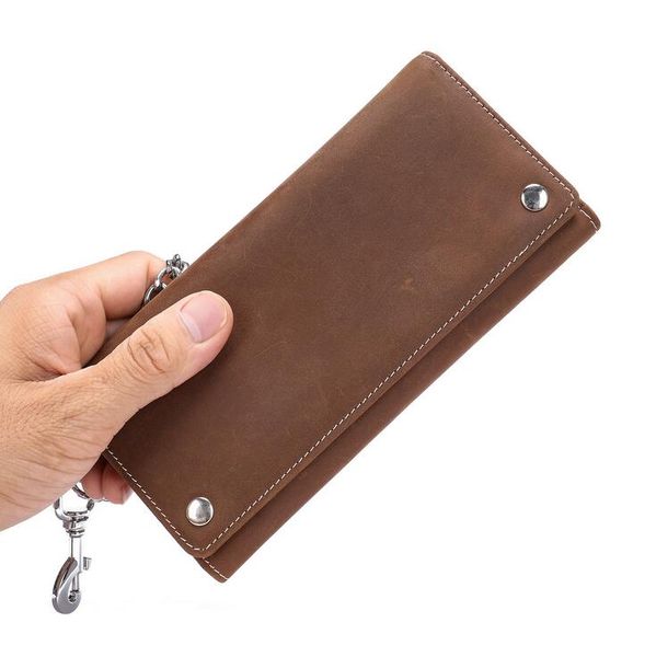 Neuestes Design Herren echte Lederbrieftaschen Lange Multi-Card-Kartenhalter Kette Retro Cowhide Leder Clutch Wallet 9185 Cominu9