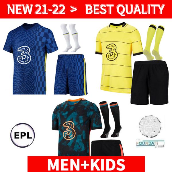 

kit + kids sets socks cfc soccer jerseys lukaku ziyech pulisic mount kante havertz werner abraham chilwell giroud hudson-odoi 2021 2022 saul, Black;yellow