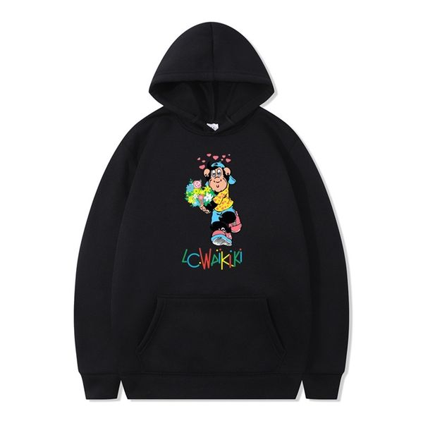 

printed orangutan sweater selling loose pullover hoodie, Black