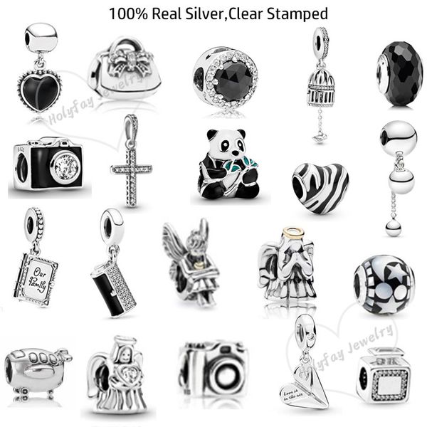 100% echtes Silber 925 Armreifen Kamera Charms Glasperlen Schmuck DIY Fit Original Armband Zubehör Herz Anhänger Q0531