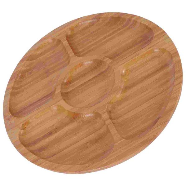 

dishes & plates 1pc bamboo plate simple 5-grid serving dish natural