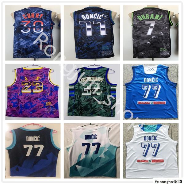 

2021 mens basketball stephen curry kevin giannis durant antetokounmpo luka doncic mvp select series jersey quality, Black;red
