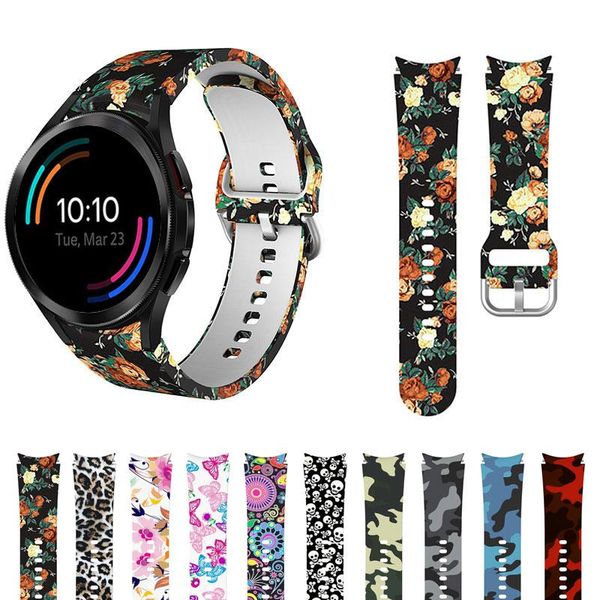 

watch bands no gaps bracelet for samsung galaxy 4 classic 46mm 42mm/watch 44mm 40mm band printing silicone strap curved end, Black;brown