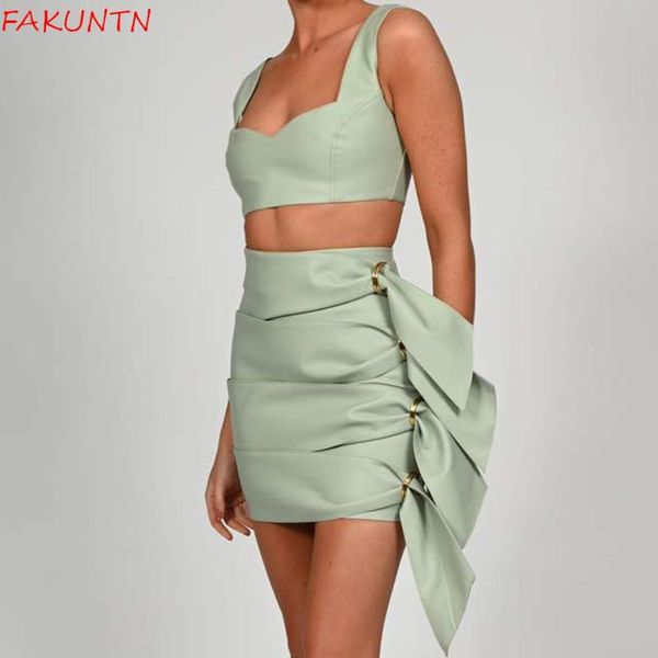

women's tracksuits high-end pu leather short navel wrap buttocks skirt solid color european beautiful fashion party 2-piece, Gray