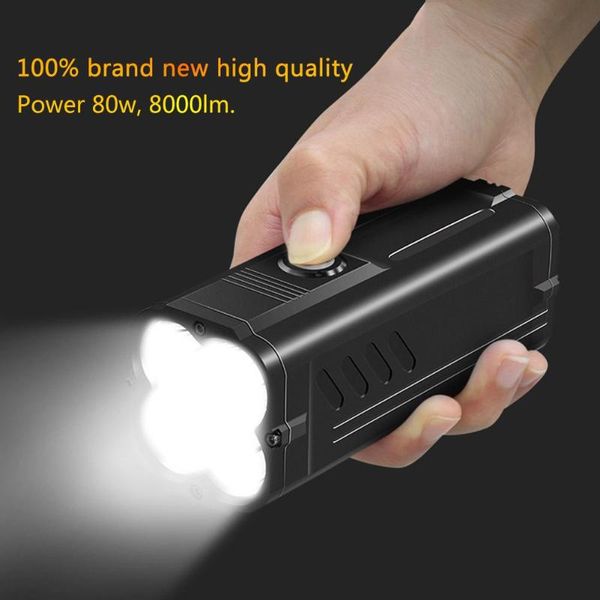 

80w usb searchlight aluminum alloy waterproof work light portable dimming outdoor camping hunting torch power bank