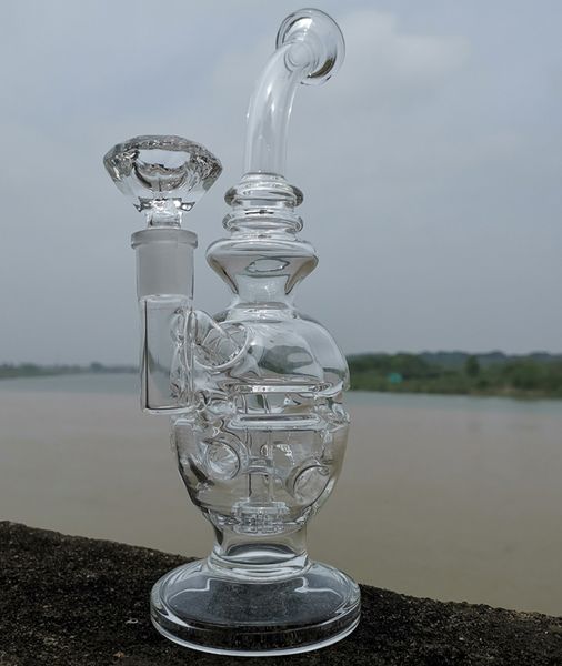 Glass Recycler Dab Bong Oil Rigs Feb Eggs Bong Tubi dell'acqua con cuffia per doccia Perc 14,4mm Giunto