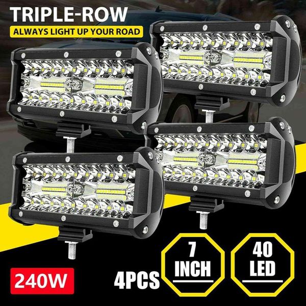 

working light 4 x 240w 7inch led bar 24000lm spot flood combo beam waterproof off road work for suv utv pickup boat