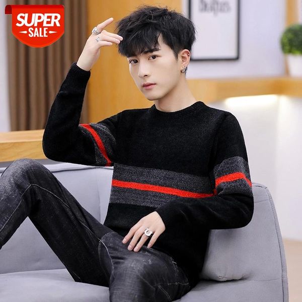 

autumn winter fashion brand clothing men knitted sweater thick stripes slim fit pullover men 100% cotton o-neck sweaters for #3s1d, White;black
