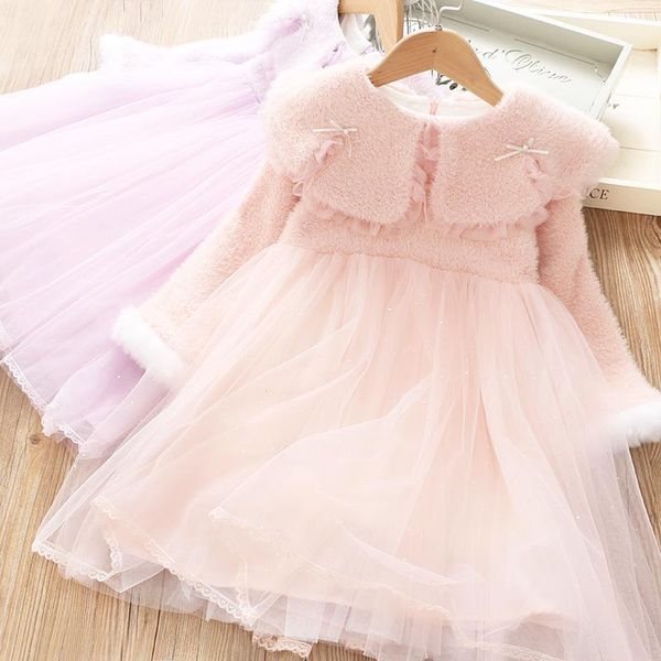 

girls' dress princess dress plush thickened baby wear 2020 winter1, Red;yellow