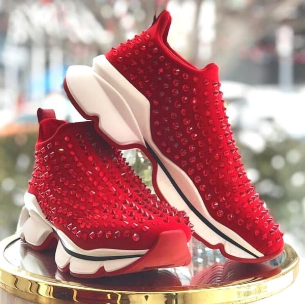 

fashion style men's studded shoe red bottom shoes sneakers loubisharks donna flat serrated reds soles super quality spikes men casual w, Black