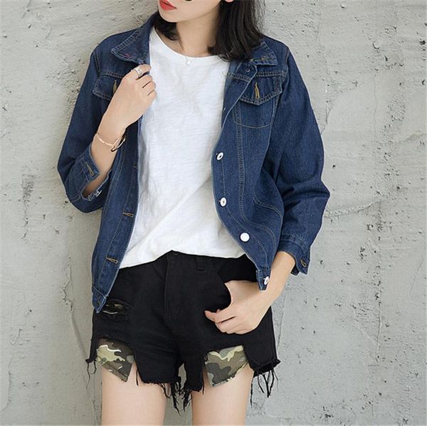 

women's jackets women classic solid denim vintage long sleeve slim female jeans coat girls outwear single breasted jacket 60181, Black;brown