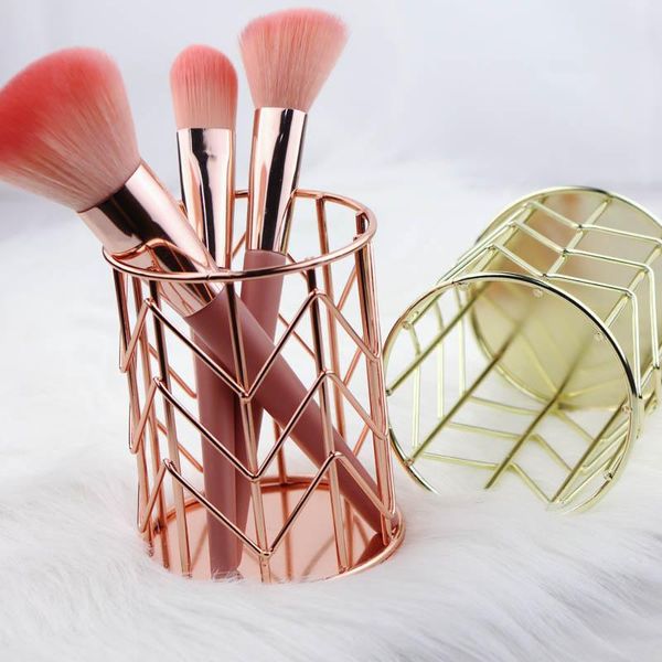

1 pcs wrought iron round pen storage lipstick brush pen holder organizer cosmetics makeup brushes storage box