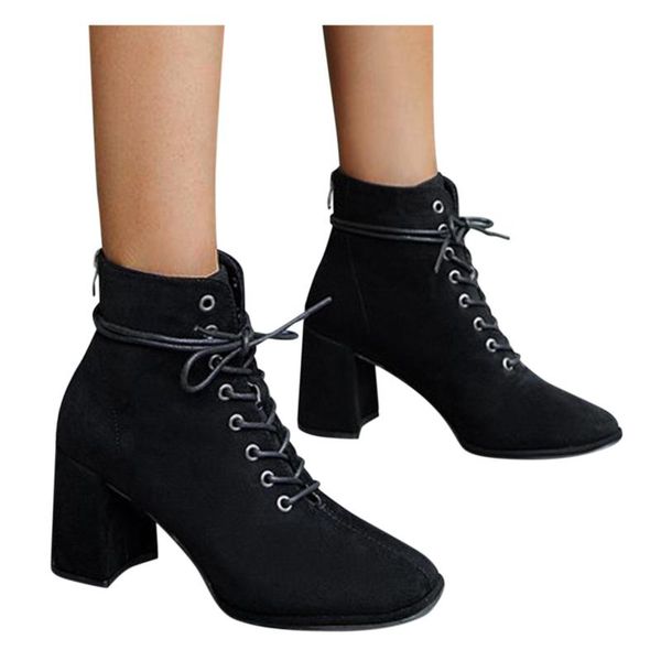 

boots square-toe thick-heeled fashion women's shoes casual zip straps high-heeled short versatile temperament 2021, Black