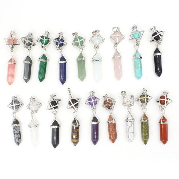 

gemstone bullet meditation healing pendants pointed chakra crystal stone random color for necklace jewelry, Silver