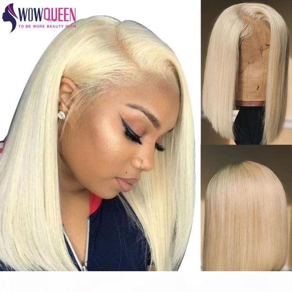 

short human hair wig straight blonde lace front wig 613 lace front pre plucked brazilian straight bob with baby hair, Black;brown