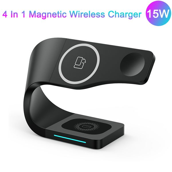 4 in 1 Manyetik Kablosuz Şarj 15 W Qi Hızlı Şarj İstasyonu iPhone Chargers Için Apple Watch Airpods Pro