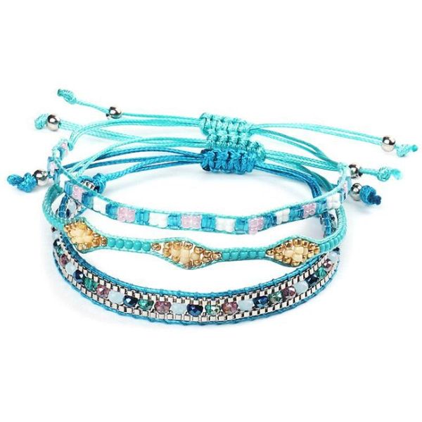 

beaded, strands ladies ethnic style jewelry fashion bohemia braided bracelets for women bead bracelet set drop, Black