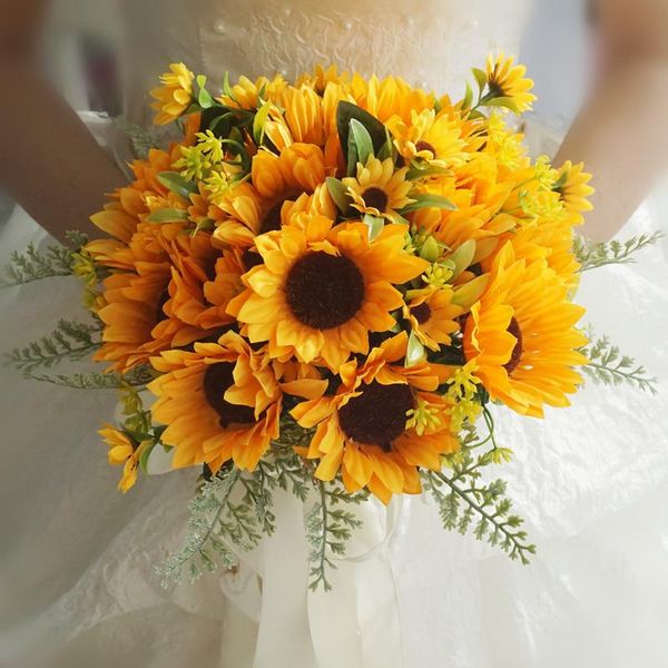 

wedding flowers artificial sunflower bouquet silk flower for party home garden decoration accessories
