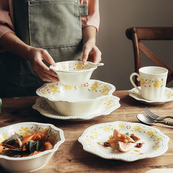

dishes & plates small yellow flower ceramic and bowls set dessert steak dish dining plate serving soup bowl vintage dinnerware