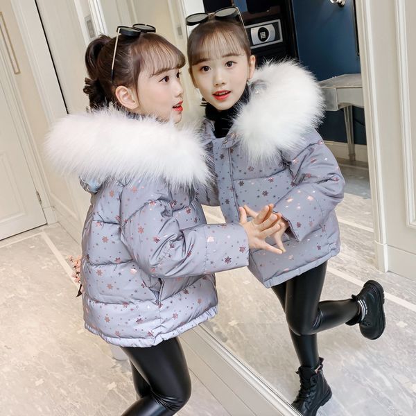 

2021 New Winter Fashion Mark Light-reflecting Girls Jacket for Thick Children s with Hoodie Parkas High Quality Outerwear 8 10-12yrs Sjy7, Blue;gray