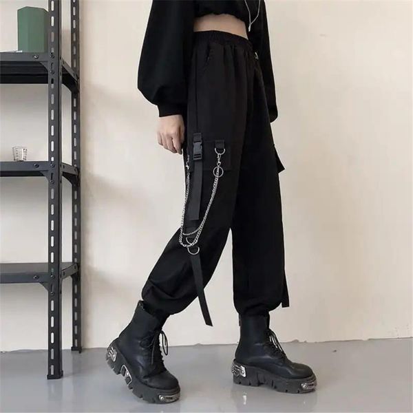 

women's pants & capris womenÂ cargoÂ haremÂ pantsÂ withÂ chainÂ sideÂ pocketÂ blackÂ hipÂ hopÂ casualÂ maleÂ femaleÂ joggersÂ trousersÂ fashionÂ, Black;white