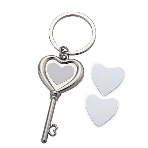 

love heart shaped sublimation blank keychain heat transfer key chain keyring key tag with split rings for diy project, Silver