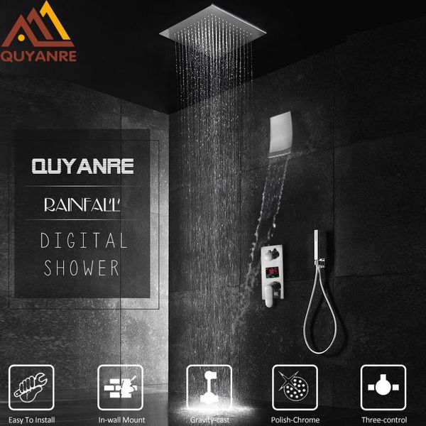 

quyanre 3-way digital shower faucets ceiling mount rain shower head digital display mixer tap waterfall bath torneira