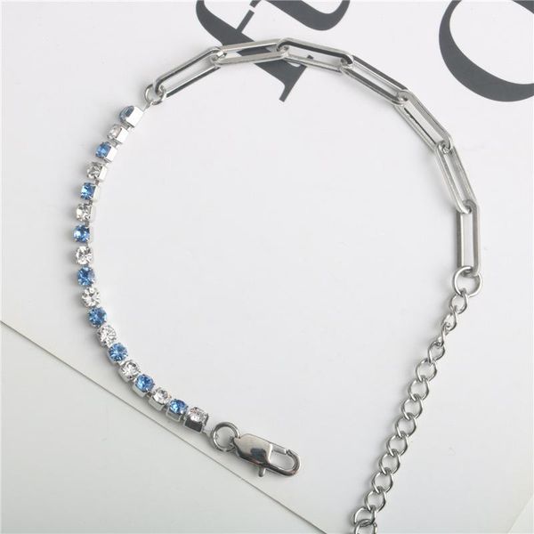 

link, chain fashion claw crystal titanium steel splicing bracelet women simple color accessories, Black
