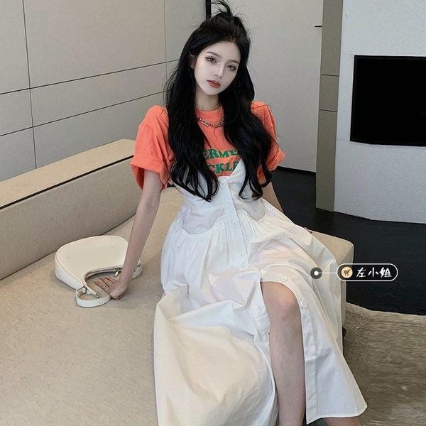 

women's tanks & camis ins white pocket sleeveless suspender dress women's summer 2021 style light mature with long skirt