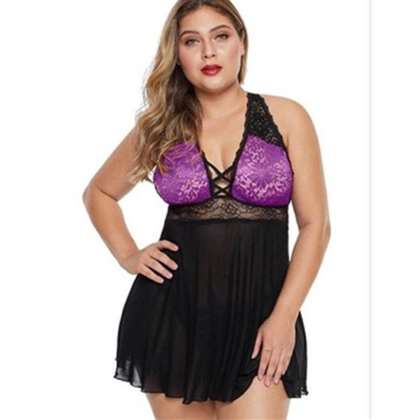 

casual dresses 6xl lingerie women suspender pajamas plus size fat nightdress charm v-neck hollow out sleeveless spaghetti strap dress q, Black;gray