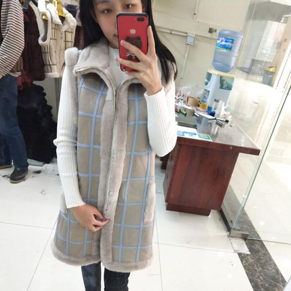 

women's fur & faux real sheep shearing vest female long paragraph pure sheepskin waistcoat shoulder windproof jacket, Black