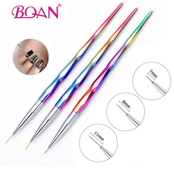 

nail art kits bqan 3pcs/set 7/9/11mm colorful handle painting brush flower design stripes lines liner diy drawing pen manicure tool