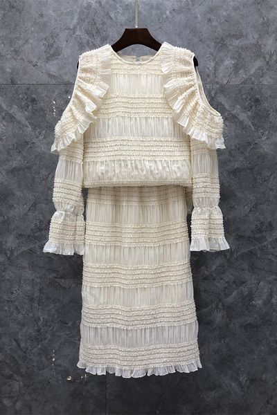 

off-the-shoulder shirt skirt two-piece womens clothing fall european goods new elegant outfit 9q, White