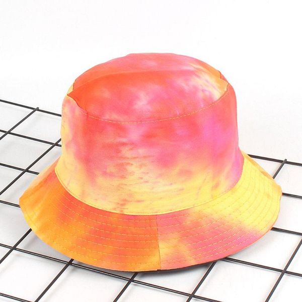 

cloches women men harajuku tie-dye contrast colored bucket hat reversible packable wide brim sun protection hip hop cotton fisherman cap, Blue;gray