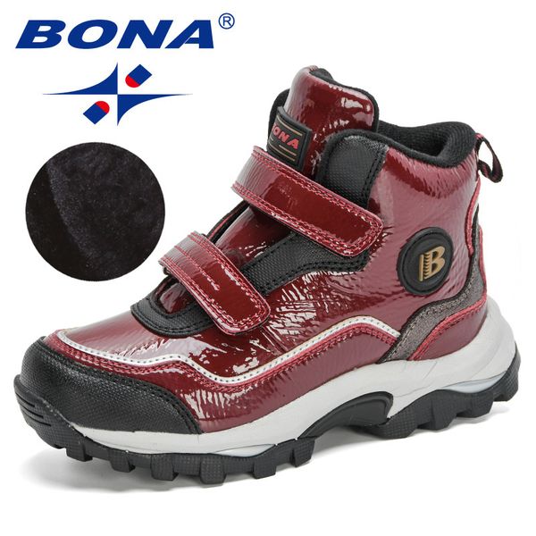 

bona new designers winter boys snow boots ankle kids boots warm wollen lining children shoes plush high girls footwear 210315, Black;red