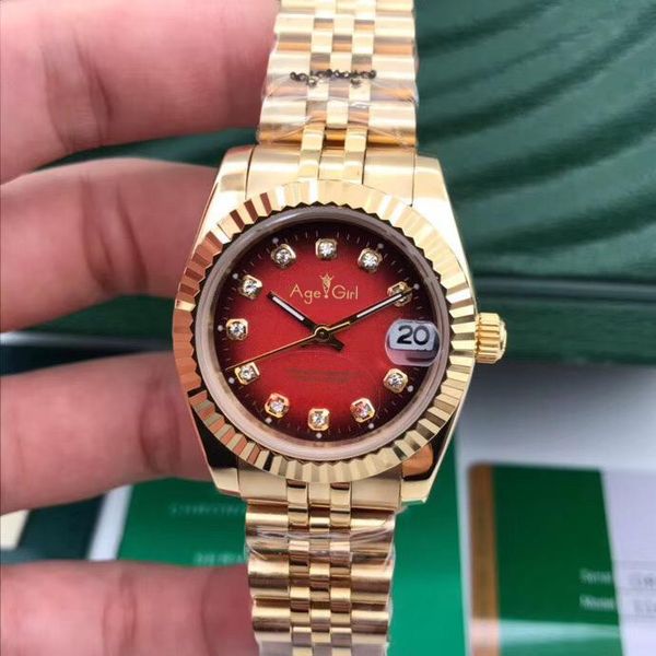 

wristwatches stainless steel sapphire watch women lady automatic mechanical diamond silver gold red blue limited 31mm, Slivery;brown