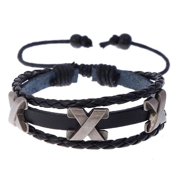 

link, chain black multilayer leather wrap bracelet punk x beads weave charm retro bangle adjustable wristbands hiphop fashion jewelry