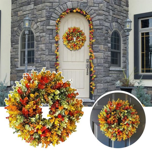 

decorative flowers & wreaths halloween autumn wreath pumpkin berry with light,door hanging harvest festival thanksgiving wall decor home dec