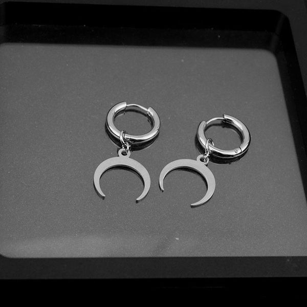 

stud moon earrings stainless steel neutral wind celebrity harajuku ins ear jewelry korea kpop does not fade, Golden;silver