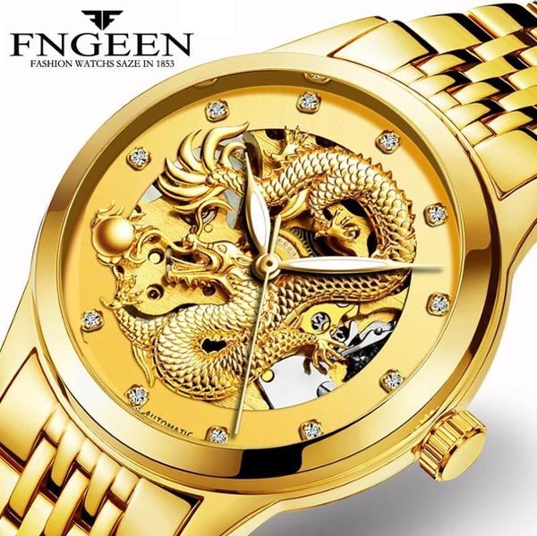 

mens luxury golden wristwatch waterproof automatic mechanical watches dragon diamond clock gift wristwatches, Slivery;brown