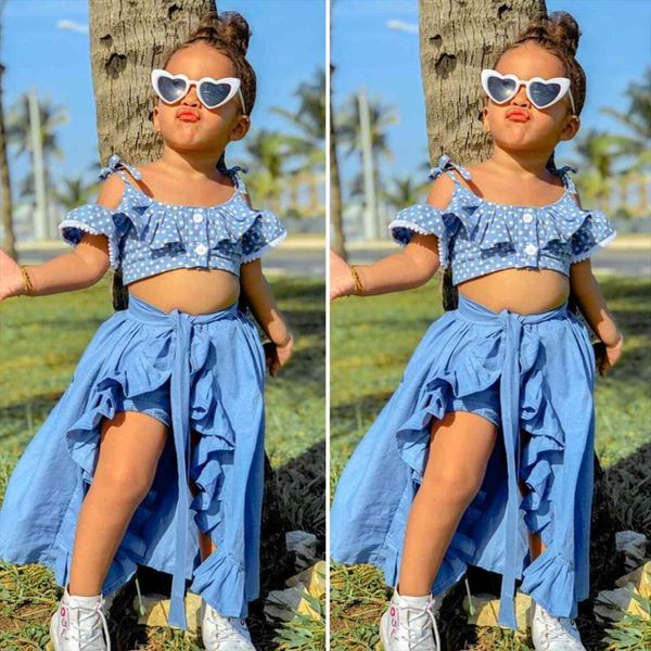 

toddler baby kid girl summer clothes set 3pcs off shoulder short sleeve ruffle t shirt asymmetrical skirt shorts, White