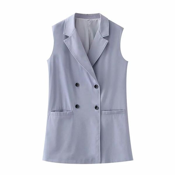 

women's vests women fashion double breasted pockets blue long outwear office lady casual sleeveless summer loose jacket vest, Black;white