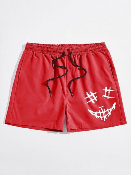 

romwe guys graphic drawstring shorts b4ak#, Black